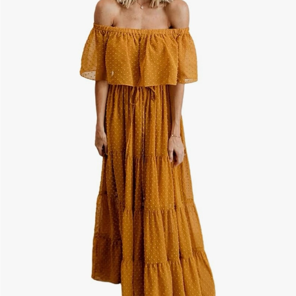 Off-Shoulder Mustard Dress